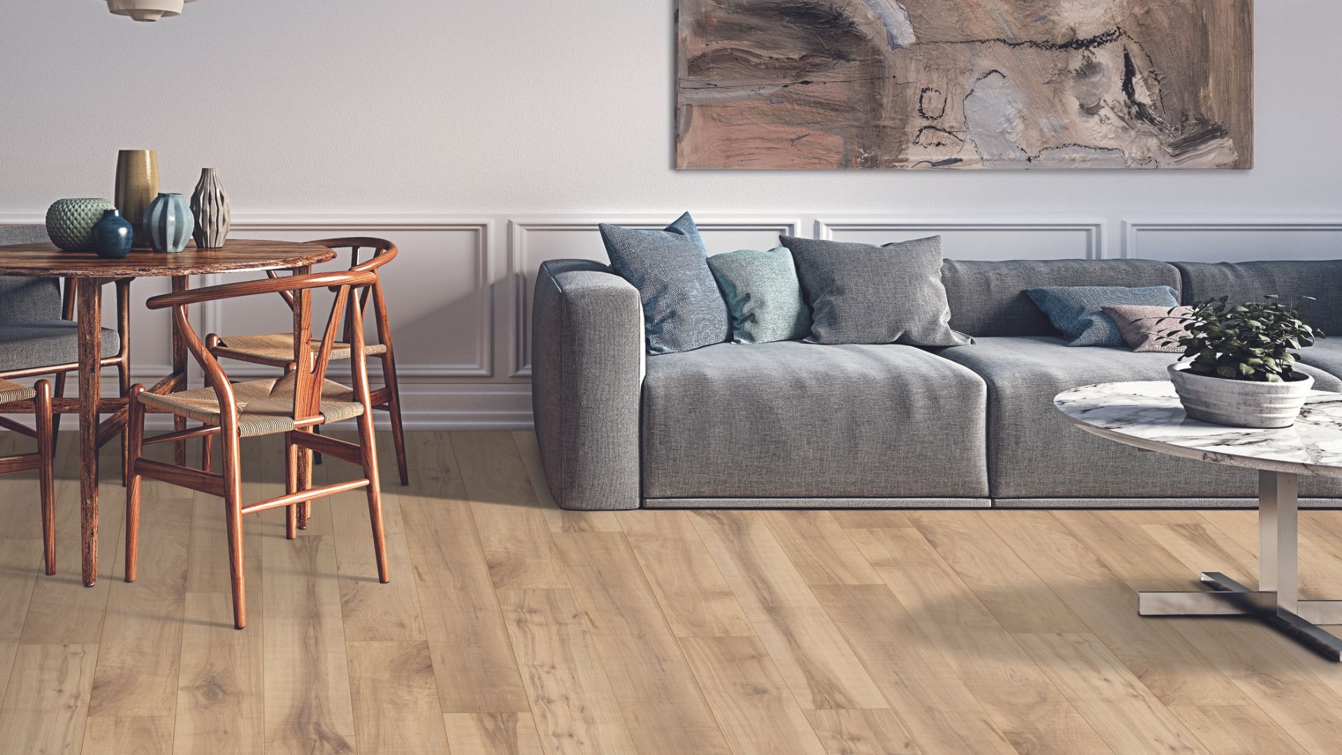 luxury vinyl plank flooring in a spacious living room